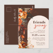 Uitnodiging voor Friendsgiving-diner herfstbloemen (Voorkant / Achterkant)