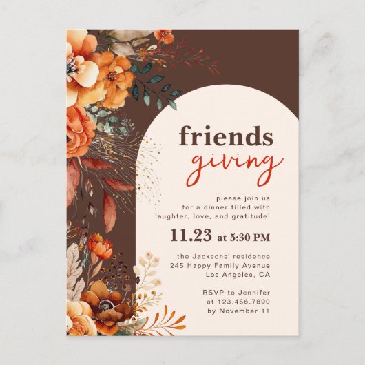 Uitnodiging voor Friendsgiving-diner herfstbloemen (Voorkant)