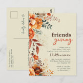 Uitnodiging voor Friendsgiving-diner herfstbloemen (Voorkant / Achterkant)