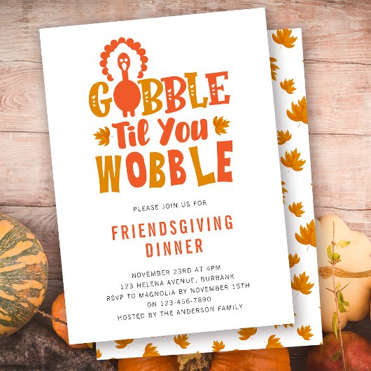 Uitnodiging voor Friendsgiving Gobble Til You Wobb