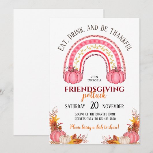 Uitnodiging voor Friendsgiving-potluck (Voorkant / Achterkant)