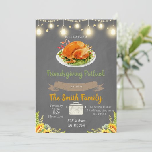 Uitnodiging voor Friendsgiving potluck-feest (Staand voorkant)