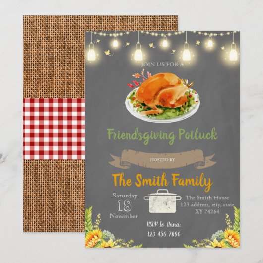 Uitnodiging voor Friendsgiving potluck-feest (Voorkant / Achterkant)