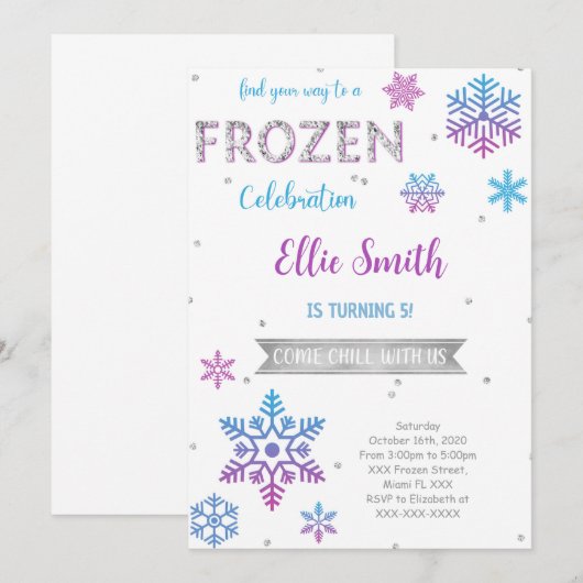 Uitnodiging voor Frozen-verjaardagsfeestje (Voorkant / Achterkant)