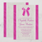  uitnodiging voor Fuchsia Bow & Linen Wedding (Voorkant / Achterkant)