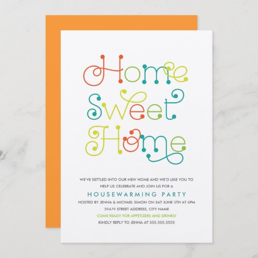 Uitnodiging voor Fun & Whimsical Housewarming Part (Voorkant / Achterkant)