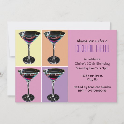 Uitnodiging voor Funky Martini Cocktailparty (Voorkant)