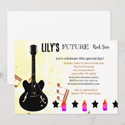 Uitnodiging voor Future Rock Star Baby Shower (Voorkant / Achterkant)