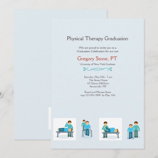 Uitnodiging voor fysiotherapie-Afstuderen (man) (Voorkant / Achterkant)