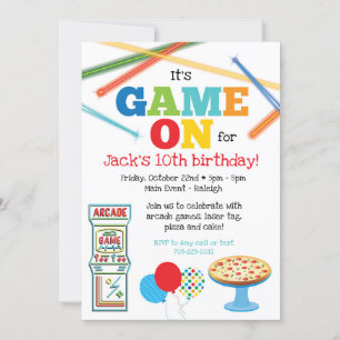 Uitnodiging voor Game On Arcade Pizza Feestje