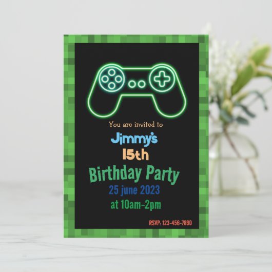 Uitnodiging voor Gaming Birthday (Staand voorkant)