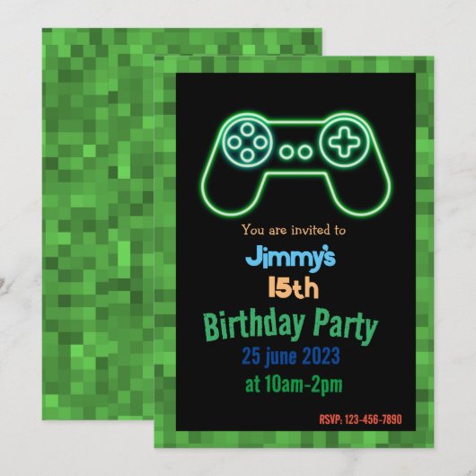 Uitnodiging voor Gaming Birthday Party