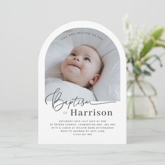 Uitnodiging voor gebogen fotodoop (Staand voorkant)