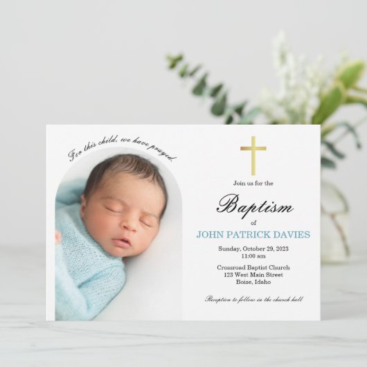 Uitnodiging voor gebogen fotodoop (Staand voorkant)