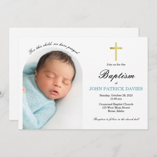 Uitnodiging voor gebogen fotodoop (Voorkant / Achterkant)