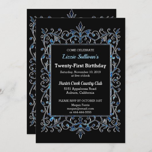 uitnodiging voor geboorte begrenzingsdag Glitzy B (Voorkant / Achterkant)