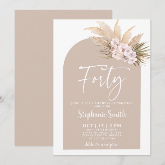 uitnodiging voor geboorte door Pampas Grass Arch (Voorkant / Achterkant)