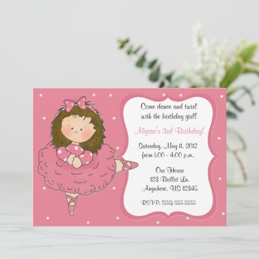  uitnodiging voor geboorte van Ballerina Girls (Staand voorkant)