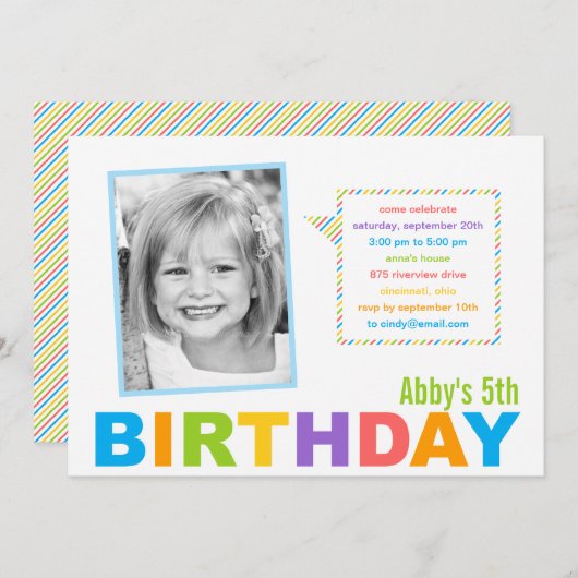 Uitnodiging voor geboorte van een flinke en kleurr (Voorkant / Achterkant)