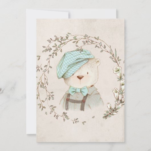 Uitnodiging voor geboorte van Rustic Botanical Ted (Achterkant)