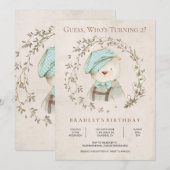 Uitnodiging voor geboorte van Rustic Botanical Ted (Voorkant / Achterkant)