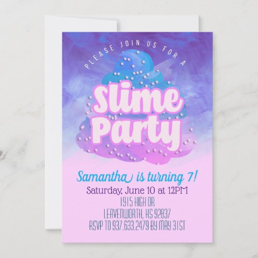 Uitnodiging voor geboorte van Slime Party (Voorkant)