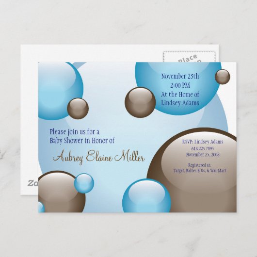 Uitnodiging voor geclusterde blauwe en bruine bubb (Voorkant / Achterkant)