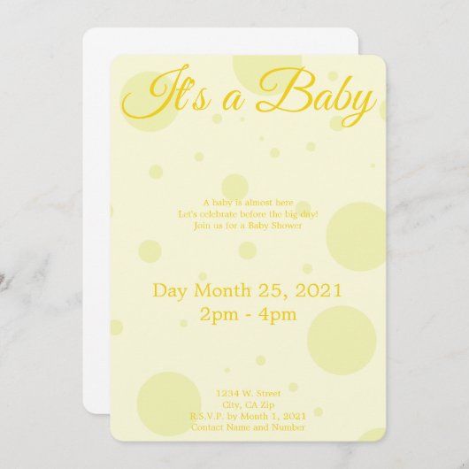Uitnodiging voor geel baby shower (Voorkant / Achterkant)