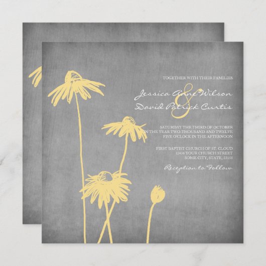 Uitnodiging voor geel en grijs huwelijk (Voorkant / Achterkant)