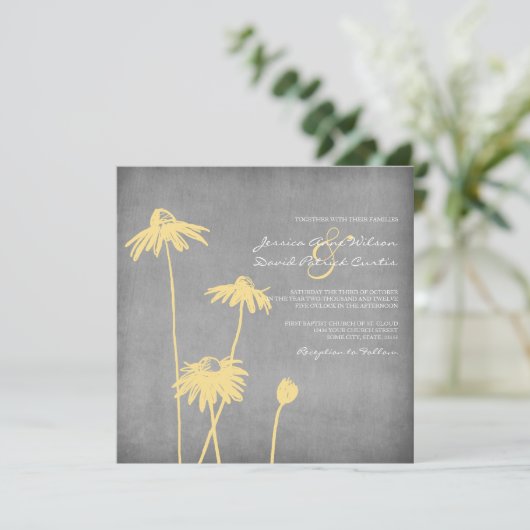 Uitnodiging voor geel en grijs huwelijk (Staand voorkant)