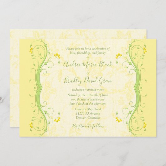 Uitnodiging voor geel en groen huwelijk (Voorkant / Achterkant)