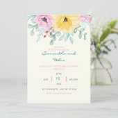 Uitnodiging voor geel en roze huwelijk (Staand voorkant)