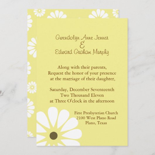 Uitnodiging voor geel en wit huwelijk (Voorkant / Achterkant)