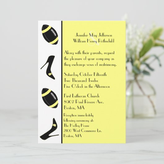 Uitnodiging voor geel en zwart Football (Staand voorkant)