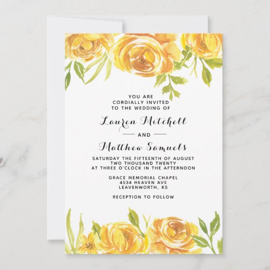 Uitnodiging voor geel Floral Wedding (Voorkant)