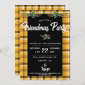 Uitnodiging voor Geel Tartan Plaid Friendsmas-fees (Voorkant / Achterkant)