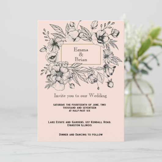 Uitnodiging voor geëtst antiek bloemig lijst (Staand voorkant)