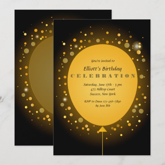 uitnodiging voor gele ballon (Voorkant / Achterkant)