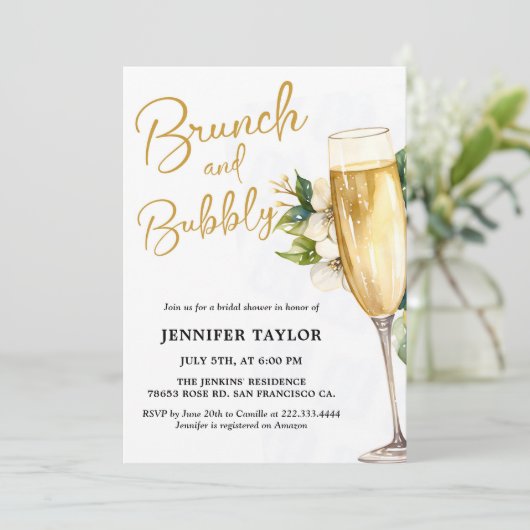 Uitnodiging voor gele brunch en bubbelige bruidsdo (Staand voorkant)