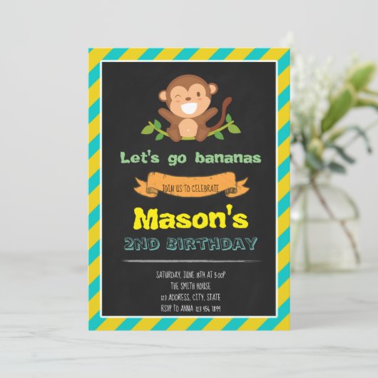 Uitnodiging voor gele en blauwe jukaapjes (Staand voorkant)