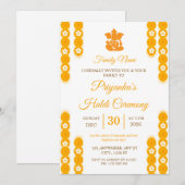 Uitnodiging voor gele Marigold Haldi-ceremonie (Voorkant / Achterkant)