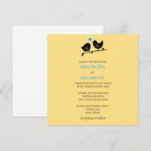 uitnodiging voor gele vogels (Voorkant / Achterkant)