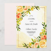 Uitnodiging voor gelige elegante bloemen (Voorkant / Achterkant)