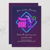 Uitnodiging voor geluksuren neon netwerkevenement (Voorkant / Achterkant)