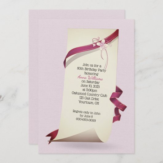 Uitnodiging voor gemalen papieren 80e verjaardag (Voorkant / Achterkant)