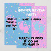 UITNODIGING VOOR GENDER REVEAL FEESTJE MET KONIJNT (Voorkant / Achterkant)