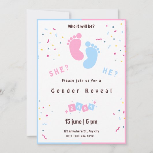 uitnodiging voor genderonthulling (Voorkant)