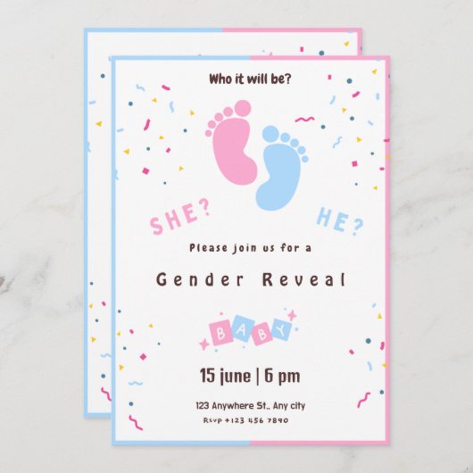 uitnodiging voor genderonthulling (Voorkant / Achterkant)