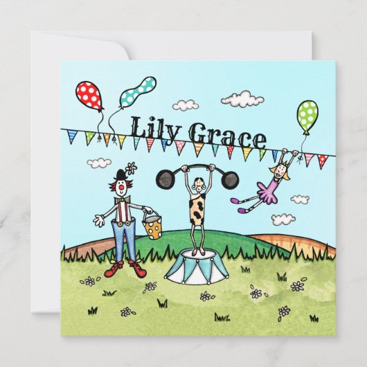 Uitnodiging voor gepersonaliseerde Circus Birthday (Voorkant)