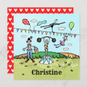 Uitnodiging voor gepersonaliseerde Circus Birthday (Voorkant / Achterkant)
